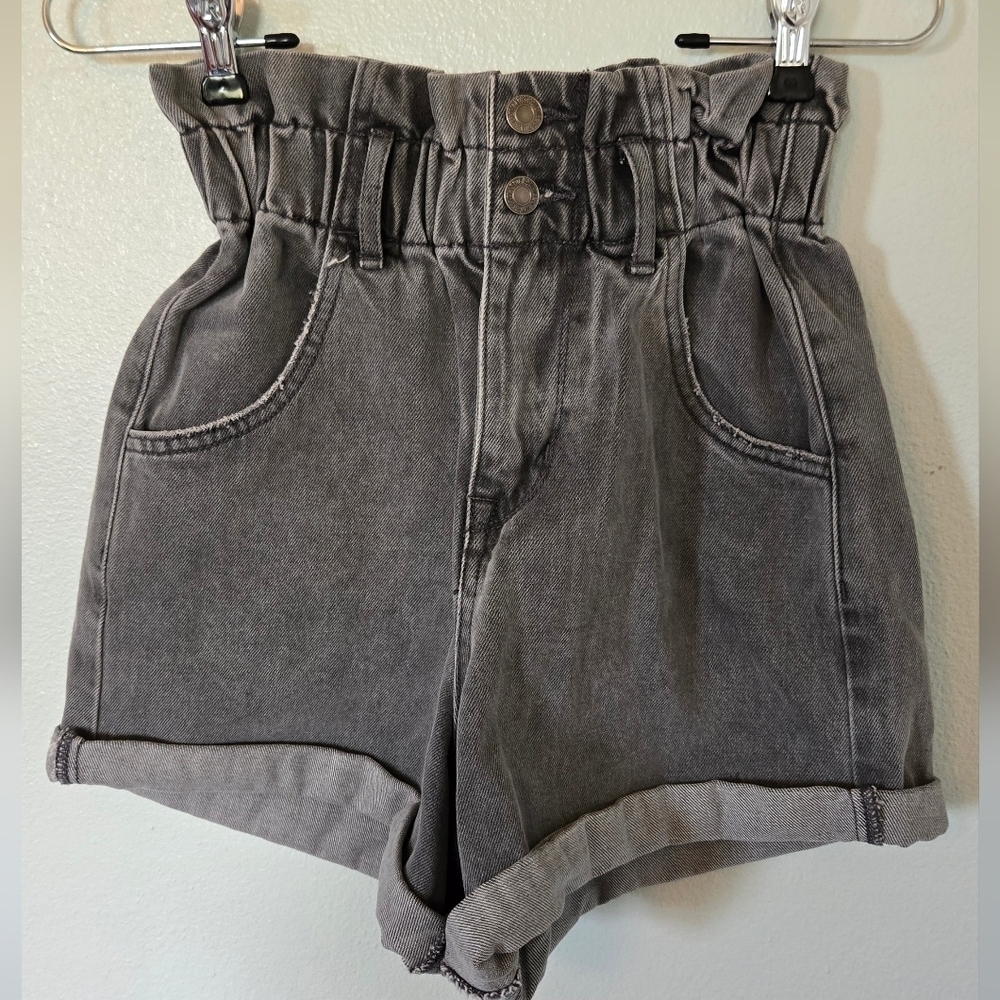 Vervet | Gray Paper Bag High Rise Denim Shorts Size XS